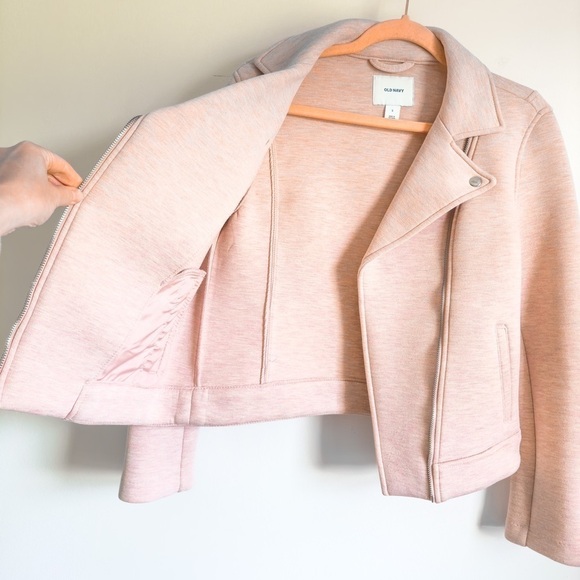 Old Navy Pastel Pink heathered Soft Padded Moto Jacket sz Small - Picture 5 of 8